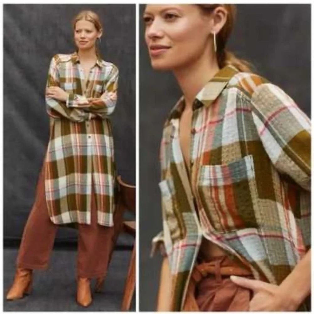PILCRO x ANTHROPOLOGIE Side Slit Maxi Tunic Button Down Shirt Shirtdress Duster - Picture 11 of 15